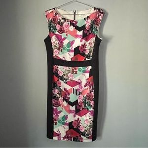 Bisou Bisou Womens Sleeveless lined dress Black bold bright Floral Size 14